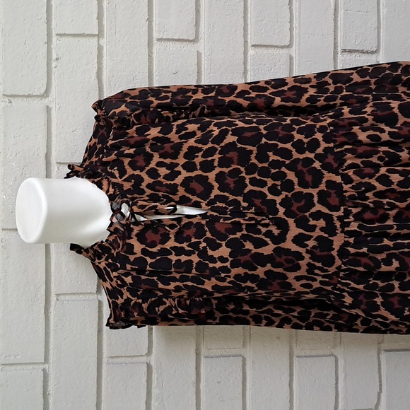 J. Crew Animal Print Ruffle Shoulder Tie At The Neck Lined Dress. Size XXS NWOT - Picture 2 of 14